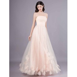 Gorgeous Peach Strapless evening dress A Line Flower Tulle Floor Length Homecoming Dress