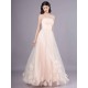 Gorgeous Peach Strapless evening dress A Line Flower Tulle Floor Length Homecoming Dress