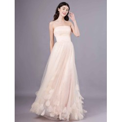 Gorgeous Peach Strapless evening dress A Line Flower Tulle Floor Length Homecoming Dress