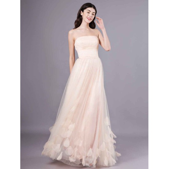 Gorgeous Peach Strapless evening dress A Line Flower Tulle Floor Length Homecoming Dress