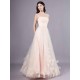 Gorgeous Peach Strapless evening dress A Line Flower Tulle Floor Length Homecoming Dress