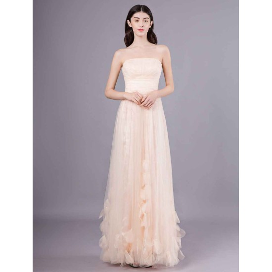 Gorgeous Peach Strapless evening dress A Line Flower Tulle Floor Length Homecoming Dress
