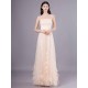 Gorgeous Peach Strapless evening dress A Line Flower Tulle Floor Length Homecoming Dress