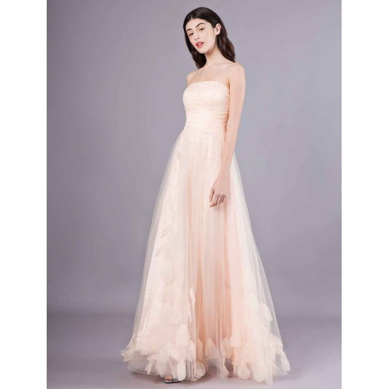 Gorgeous Peach Strapless evening dress A Line Flower Tulle Floor Length Homecoming Dress