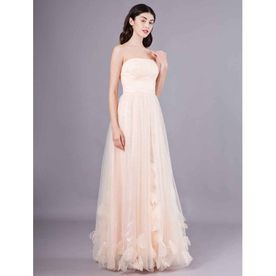 Gorgeous Peach Strapless evening dress A Line Flower Tulle Floor Length Homecoming Dress