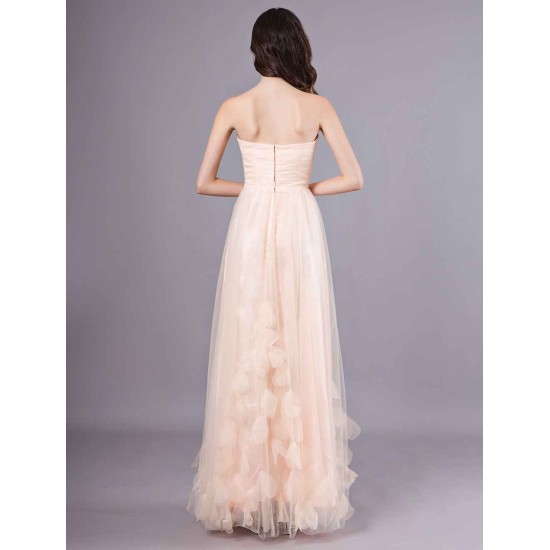 Gorgeous Peach Strapless evening dress A Line Flower Tulle Floor Length Homecoming Dress