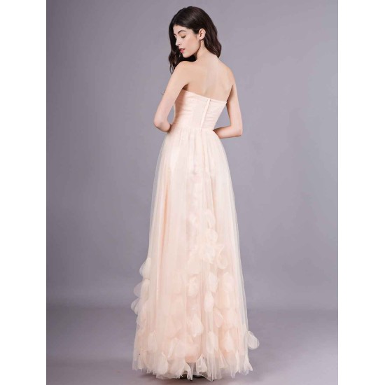 Gorgeous Peach Strapless evening dress A Line Flower Tulle Floor Length Homecoming Dress