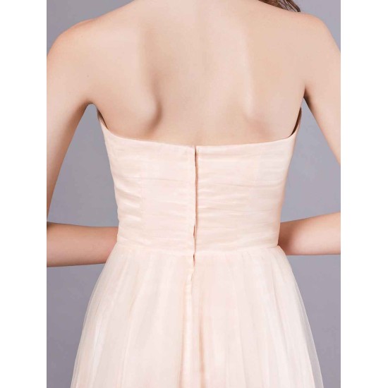 Gorgeous Peach Strapless evening dress A Line Flower Tulle Floor Length Homecoming Dress