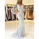 Gorgeous Lace Evening Dress Ivory V Neck Long Sleeve Floor Length Formal Dress Mermaid Party Dresses