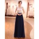 Gorgeous Evening Dresses Dark Navy Lace Formal Dress Illusion Beaded Contrast Color Floor Length Wedding Guest Dress