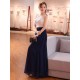 Gorgeous Evening Dresses Dark Navy Lace Formal Dress Illusion Beaded Contrast Color Floor Length Wedding Guest Dress
