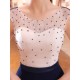 Gorgeous Evening Dresses Dark Navy Lace Formal Dress Illusion Beaded Contrast Color Floor Length Wedding Guest Dress