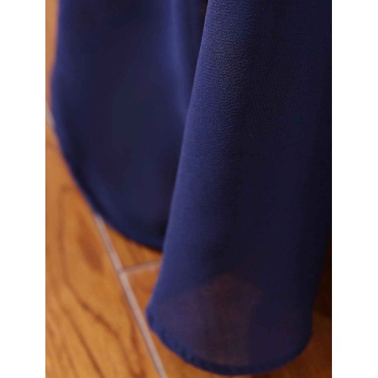 Gorgeous Evening Dresses Dark Navy Lace Formal Dress Illusion Beaded Contrast Color Floor Length Wedding Guest Dress