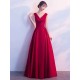 Gorgeous Burgundy Evening Dresses Long V Neck Sleeveless Pleated A Line Floor Length Evening Dress