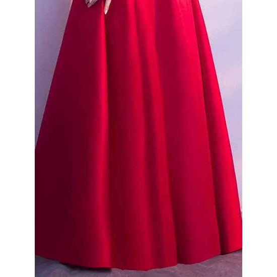 Gorgeous Burgundy Evening Dresses Long V Neck Sleeveless Pleated A Line Floor Length Evening Dress