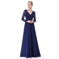Gorgeous V Neck Evening Dress Illusion Lace Sleeve Mother Of The Bride Dress