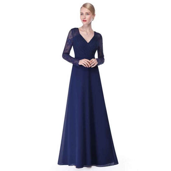 Gorgeous V Neck Evening Dress Illusion Lace Sleeve Mother Of The Bride Dress