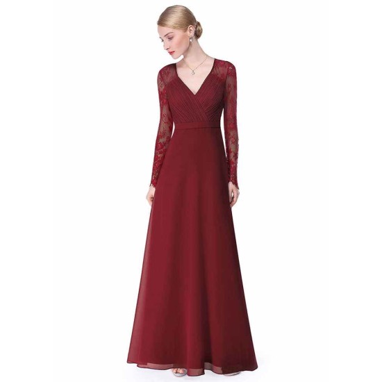 Gorgeous V Neck Evening Dress Illusion Lace Sleeve Mother Of The Bride Dress