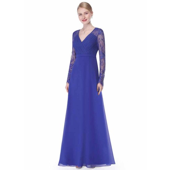 Gorgeous V Neck Evening Dress Illusion Lace Sleeve Mother Of The Bride Dress