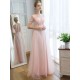 Gorgeous Evening Dresses Long Soft Pink Half Sleeve Lace Tulle Formal Evening Lace Applique Maxi Party Dress