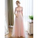 Gorgeous Evening Dresses Long Soft Pink Half Sleeve Lace Tulle Formal Evening Lace Applique Maxi Party Dress