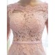 Gorgeous Evening Dresses Long Soft Pink Half Sleeve Lace Tulle Formal Evening Lace Applique Maxi Party Dress