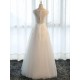 Glamorous Long Evening Dresses Lace Cameo Pink Party Dress A Line Applique Tulle Maxi Formal Dress