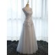 Glamorous Long Evening Dresses Lace Cameo Pink Party Dress A Line Applique Tulle Maxi Formal Dress