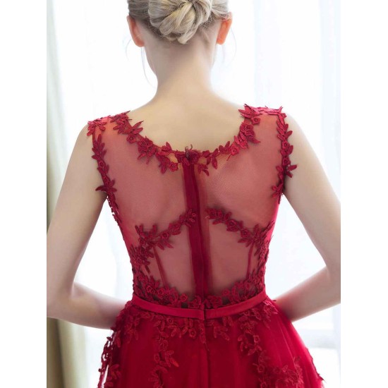 Glamorous Long Evening Dresses Lace Cameo Pink Party Dress A Line Applique Tulle Maxi Formal Dress
