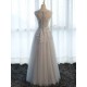 Glamorous Long Evening Dresses Lace Cameo Pink Party Dress A Line Applique Tulle Maxi Formal Dress