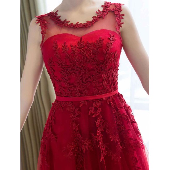 Glamorous Long Evening Dresses Lace Cameo Pink Party Dress A Line Applique Tulle Maxi Formal Dress