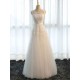 Glamorous Long Evening Dresses Lace Cameo Pink Party Dress A Line Applique Tulle Maxi Formal Dress