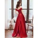 Glamorous Evening Dress A-Line Bateau Neck Floor-Length Short Sleeves Lace-up Beaded Matte Satin evening dress