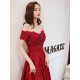 Glamorous Evening Dress A-Line Bateau Neck Floor-Length Short Sleeves Lace-up Beaded Matte Satin evening dress