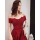 Glamorous Evening Dress A-Line Bateau Neck Floor-Length Short Sleeves Lace-up Beaded Matte Satin evening dress