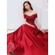 Glamorous Evening Dress A-Line Bateau Neck Floor-Length Short Sleeves Lace-up Beaded Matte Satin evening dress