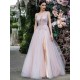 Glamorous Women Evening Dress A-Line V-Neck Floor-Length Backless Applique Lace Social Pageant Dresses Split Gown