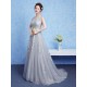 Glamorous Silver evening dress Tulle Backless Party Dress Lace Applique A Line Occasion Dress With Train