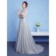 Glamorous Silver evening dress Tulle Backless Party Dress Lace Applique A Line Occasion Dress With Train