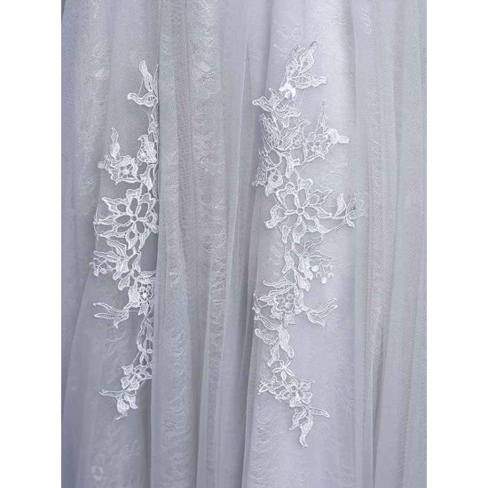 Glamorous Silver evening dress Tulle Backless Party Dress Lace Applique A Line Occasion Dress With Train