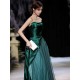 Modern Evening Dress A-Line Strapless Satin Fabric Floor-Length Pleated Formal Party Dresses Forest Green Pageant Dress