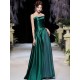 Modern Evening Dress A-Line Strapless Satin Fabric Floor-Length Pleated Formal Party Dresses Forest Green Pageant Dress