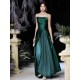 Modern Evening Dress A-Line Strapless Satin Fabric Floor-Length Pleated Formal Party Dresses Forest Green Pageant Dress