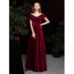 Modern Evening Dress A Line V Neck Matte Satin Floor Length Pleated Social Party Dresses