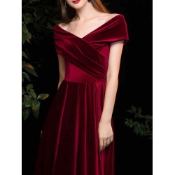 Modern Evening Dress A Line V Neck Matte Satin Floor Length Pleated Social Party Dresses