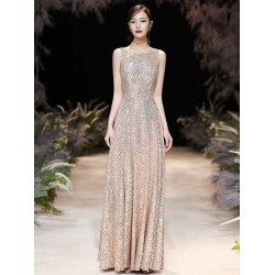 Modern Evening Dress A-Line Jewel Neck Floor-Length Sleeveless Zipper Sequined evening dress