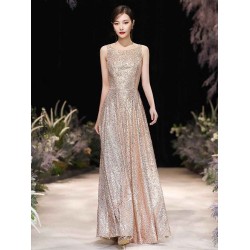 Modern Evening Dress A-Line Jewel Neck Floor-Length Sleeveless Zipper Sequined evening dress
