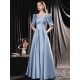 Modern Evening Dress Mint Blue A-Line Square Neck Floor-Length Half Sleeves Lace-up Pageant Dress
