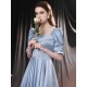 Modern Evening Dress Mint Blue A-Line Square Neck Floor-Length Half Sleeves Lace-up Pageant Dress