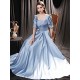 Modern Evening Dress Mint Blue A-Line Square Neck Floor-Length Half Sleeves Lace-up Pageant Dress